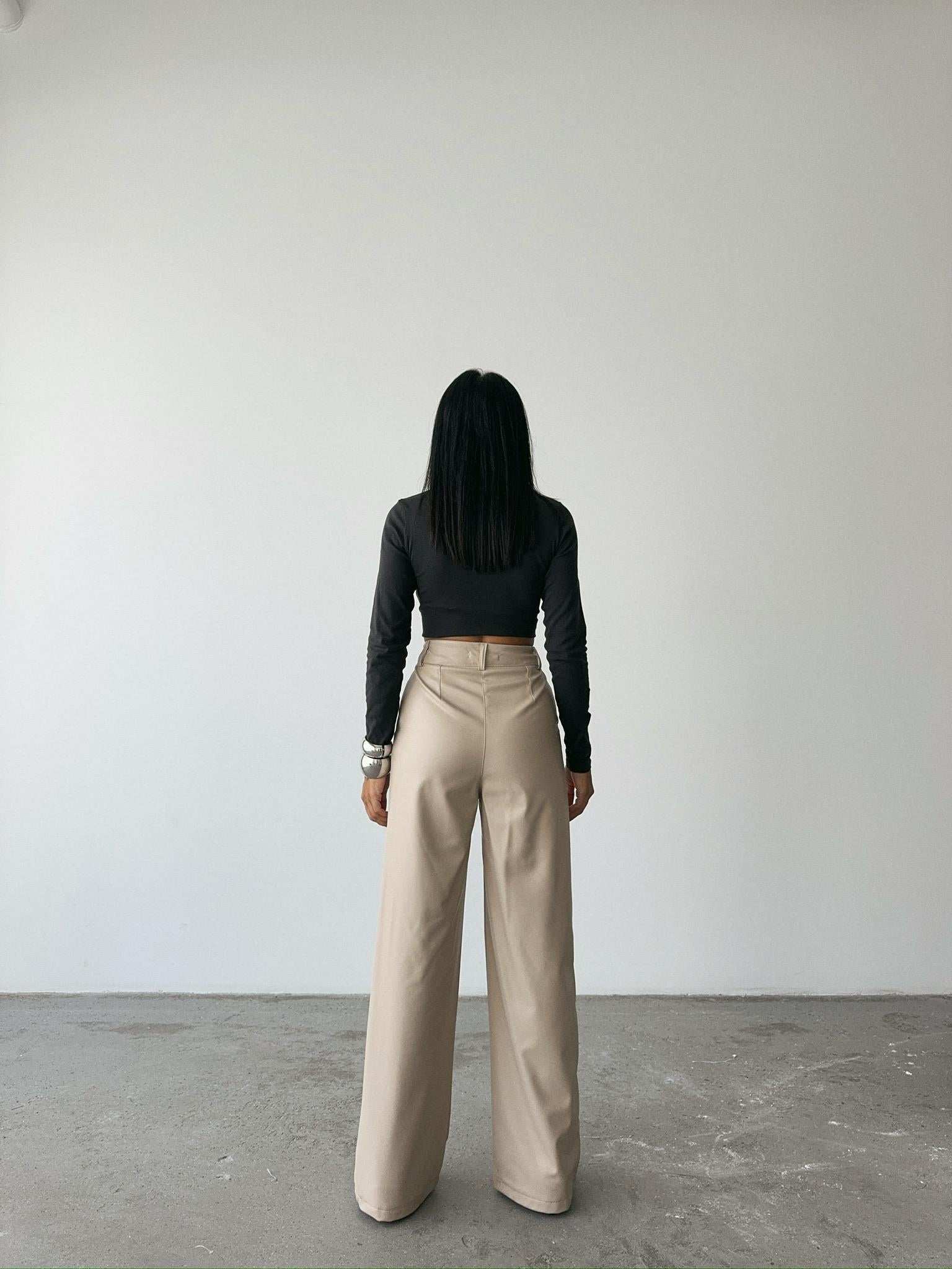 DERİ PALAZZO PANTOLON BORU PAÇA - Taş