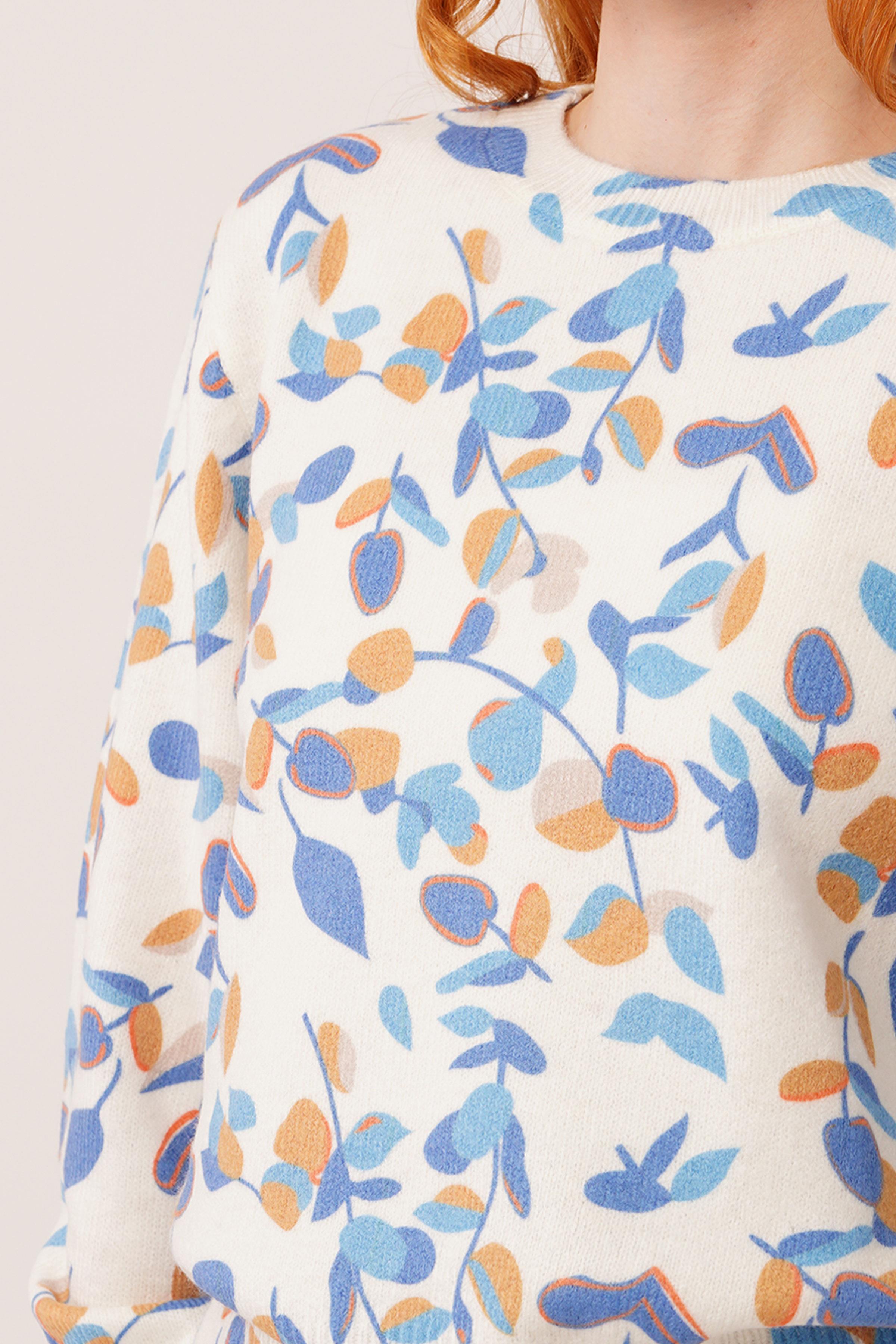 Dijital Baskılı Yaprak Desen Ekru Toptan Kazak