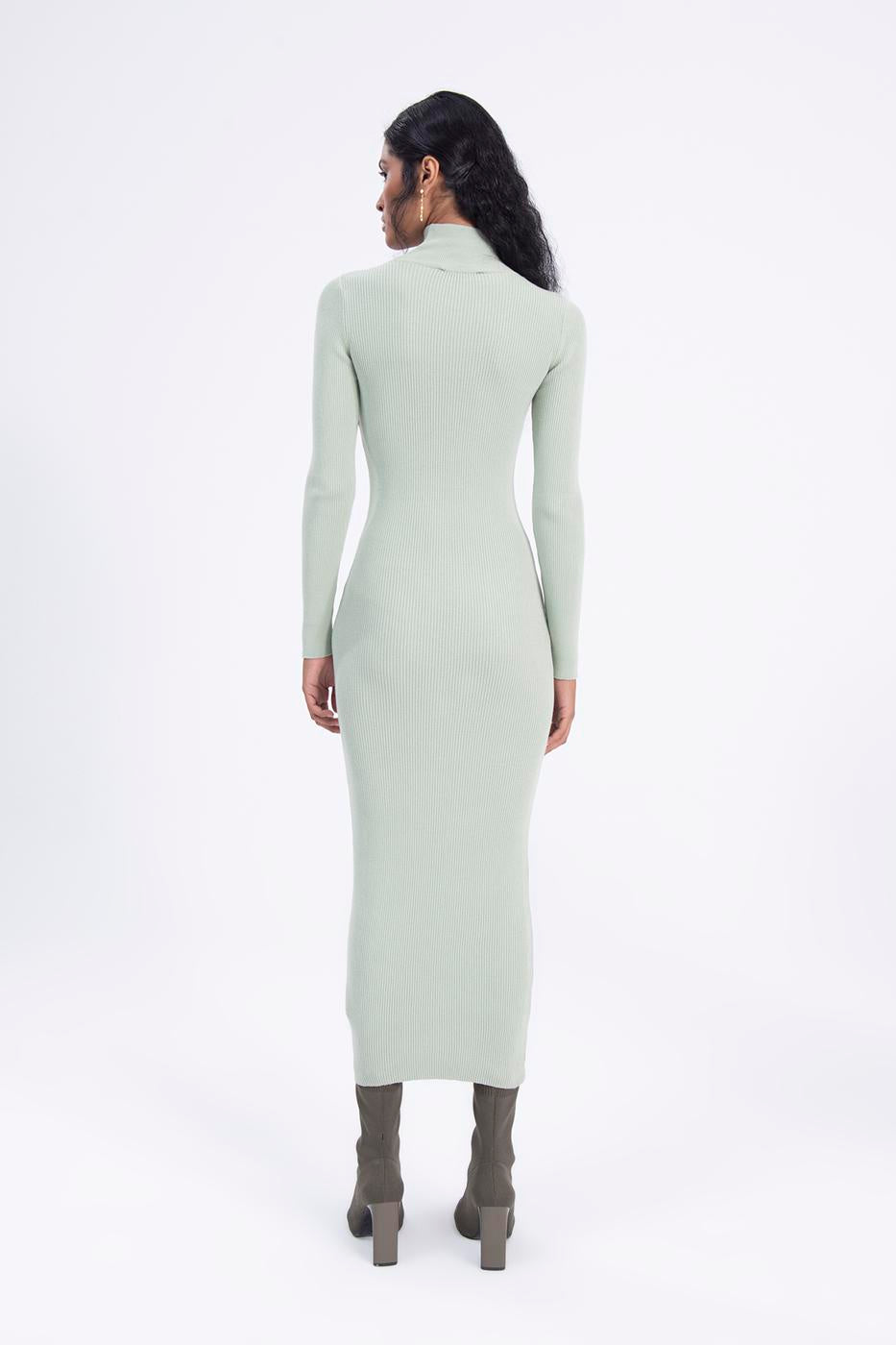 High neck knitted pencil dress