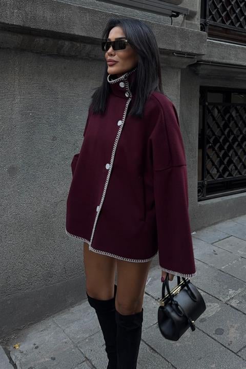 Dikiş Detaylı Dik Yaka Kaşe Ceket 6138