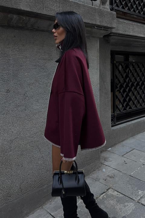 Dikiş Detaylı Dik Yaka Kaşe Ceket 6138