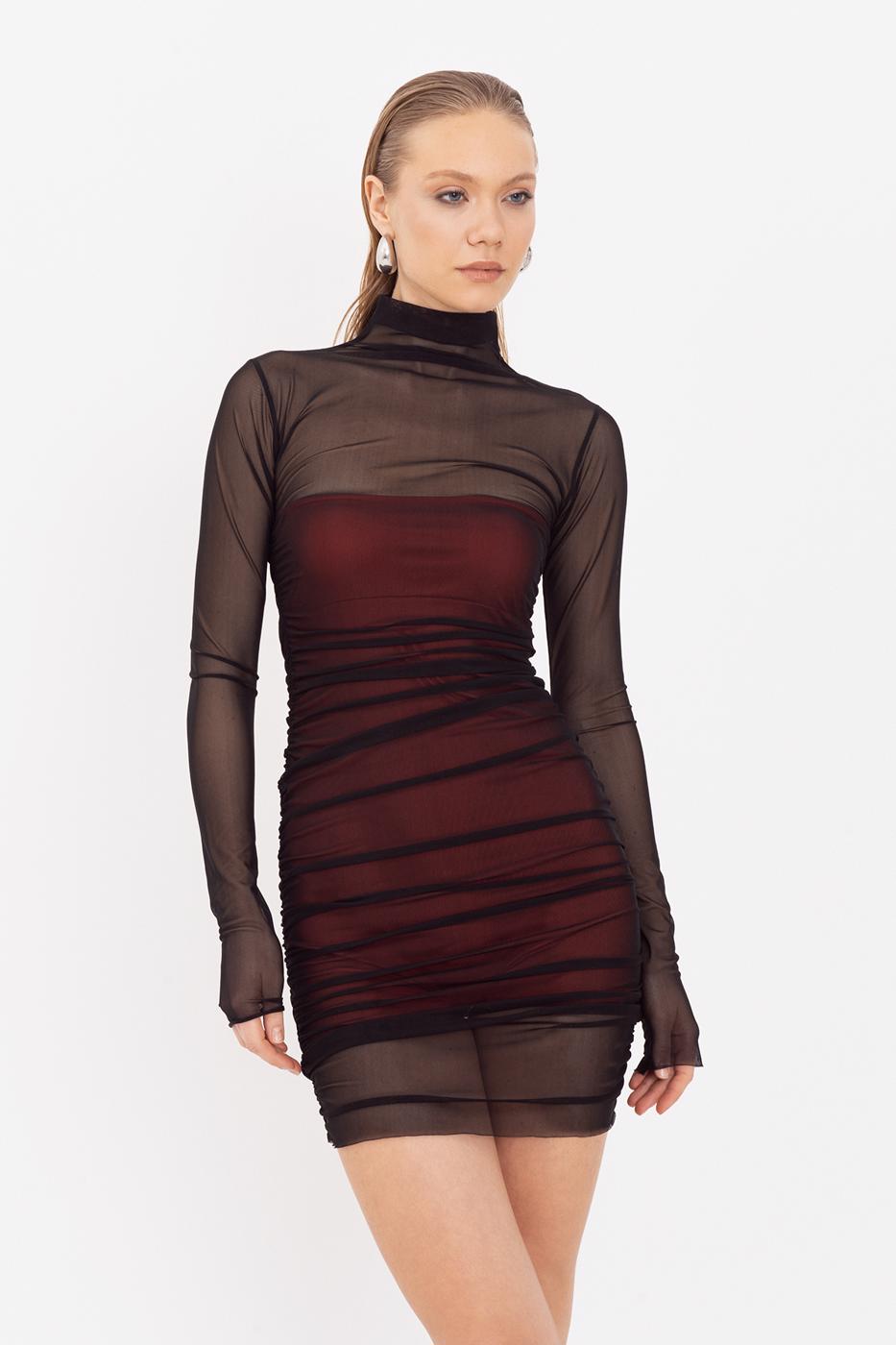Draped Mini Tulle Dress