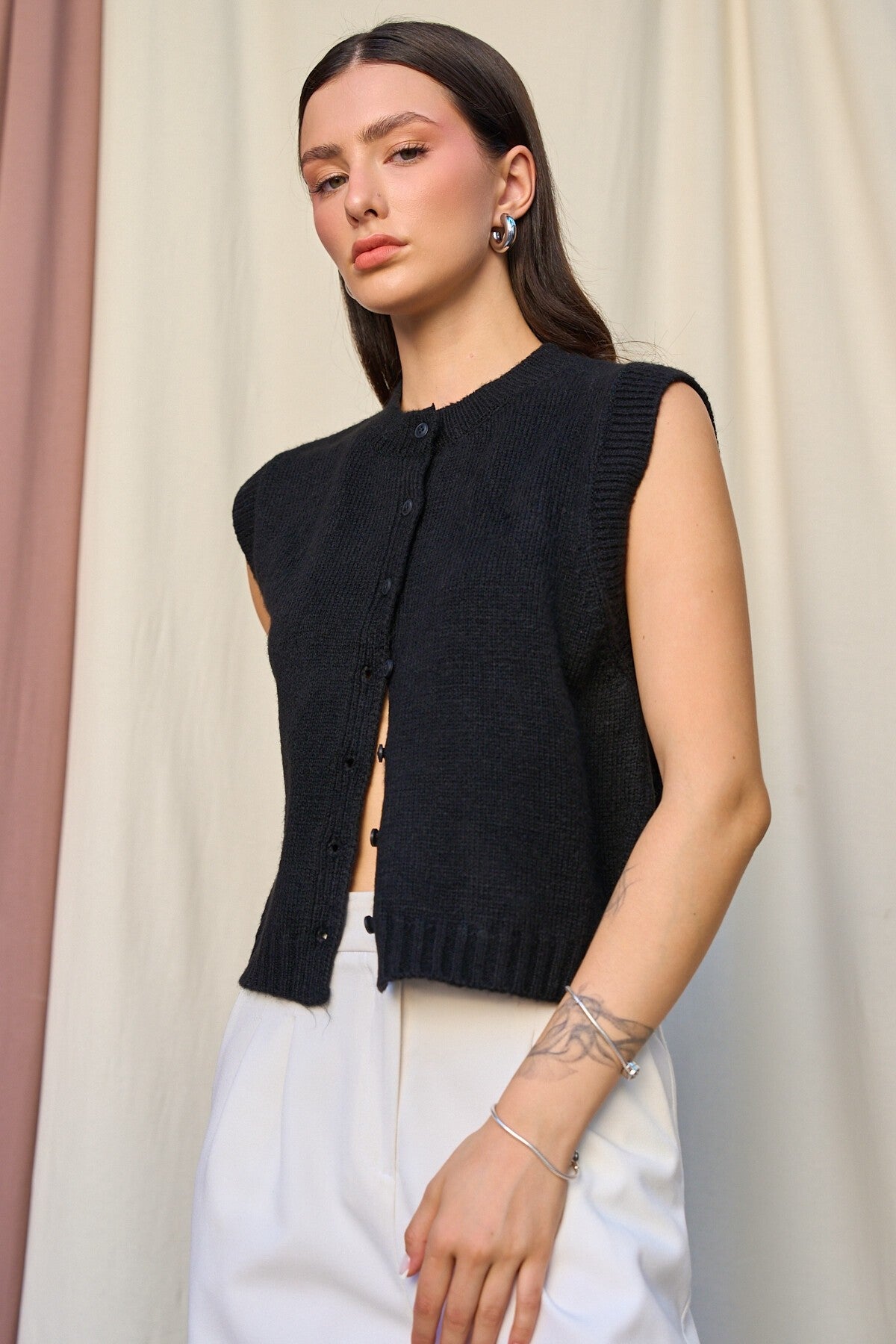 Black Plain Buttoned Vest