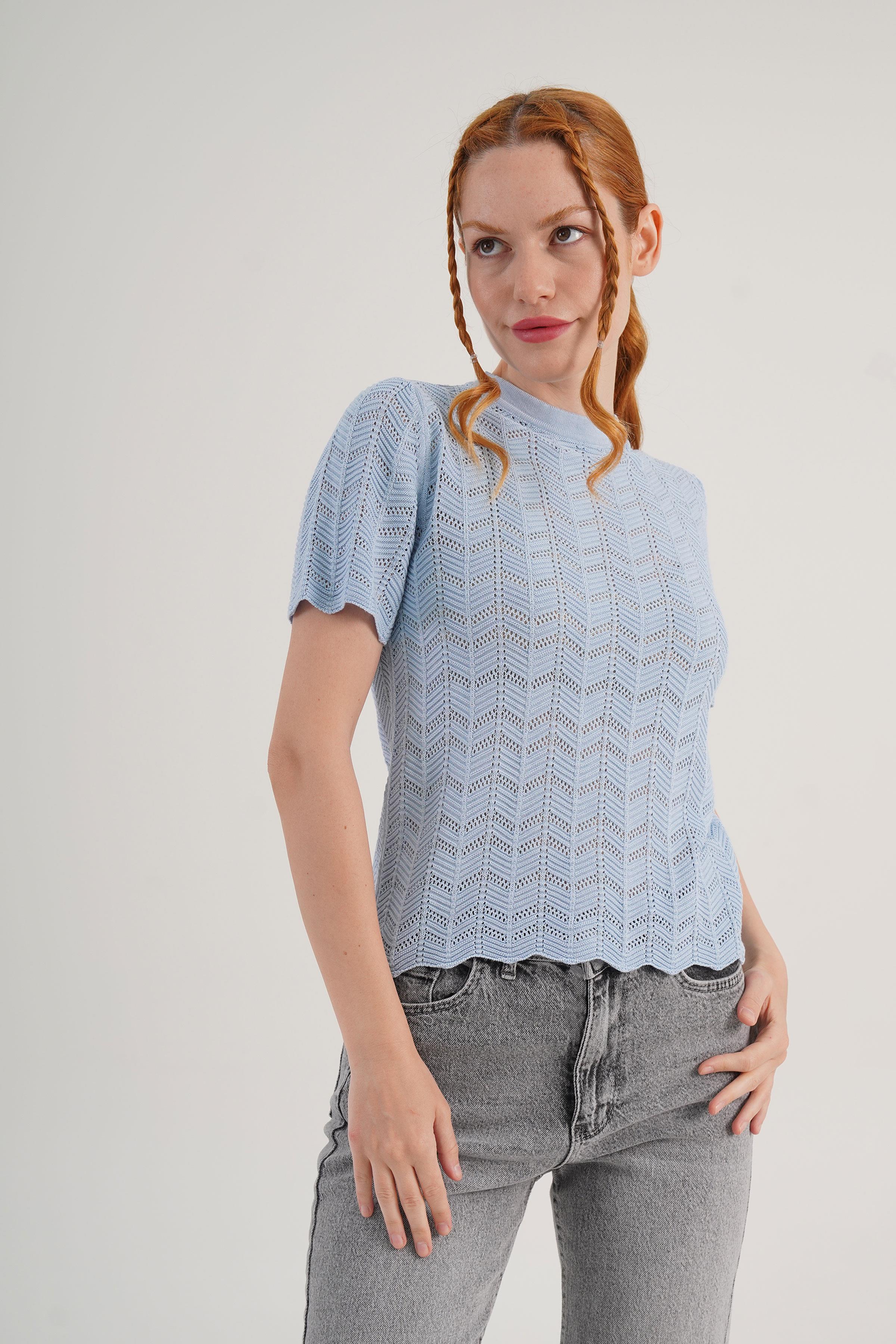 Örgü Model Kısa Kol Toptan Bebe Mavisi Triko Bluz Bebe Mavi STD