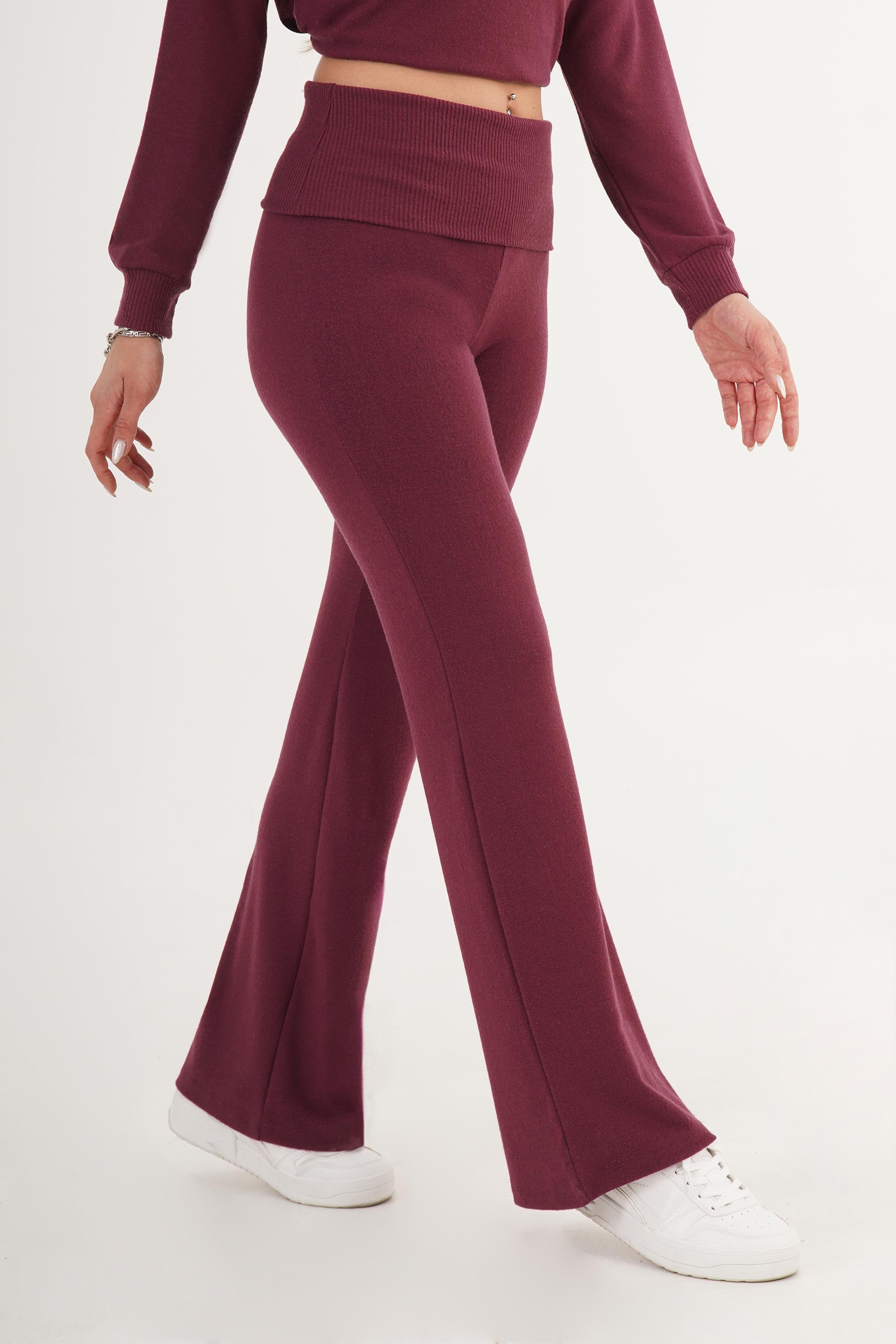 Beli Ribana Detaylı Bordo Toptan Pantolon Bordo S