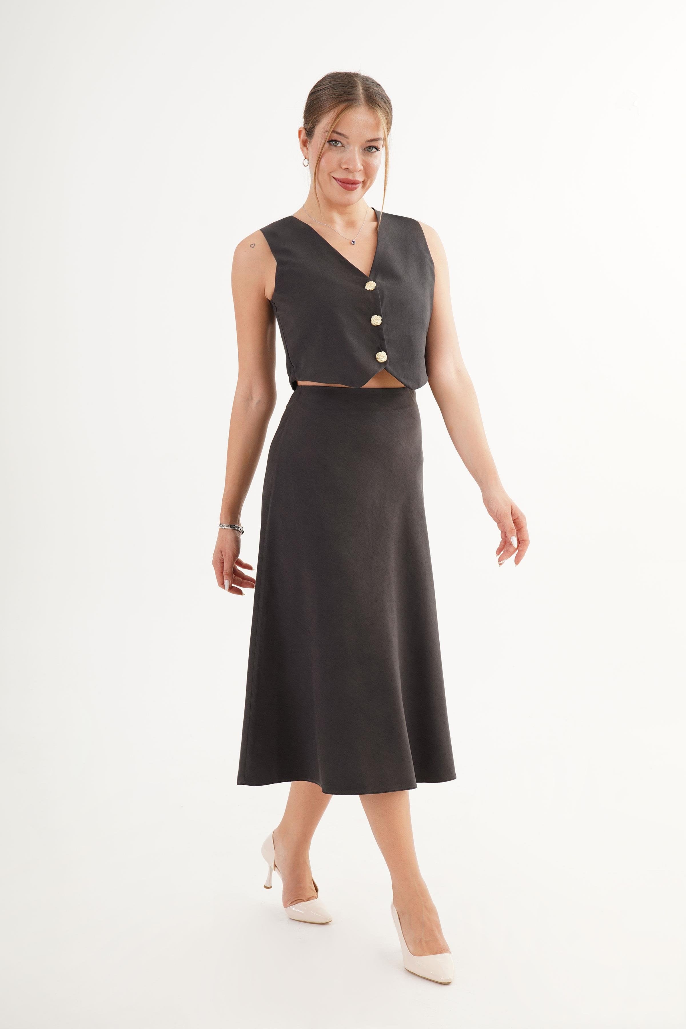 Premium Yelek Etek Siyah Süet Toptan İkili Takım