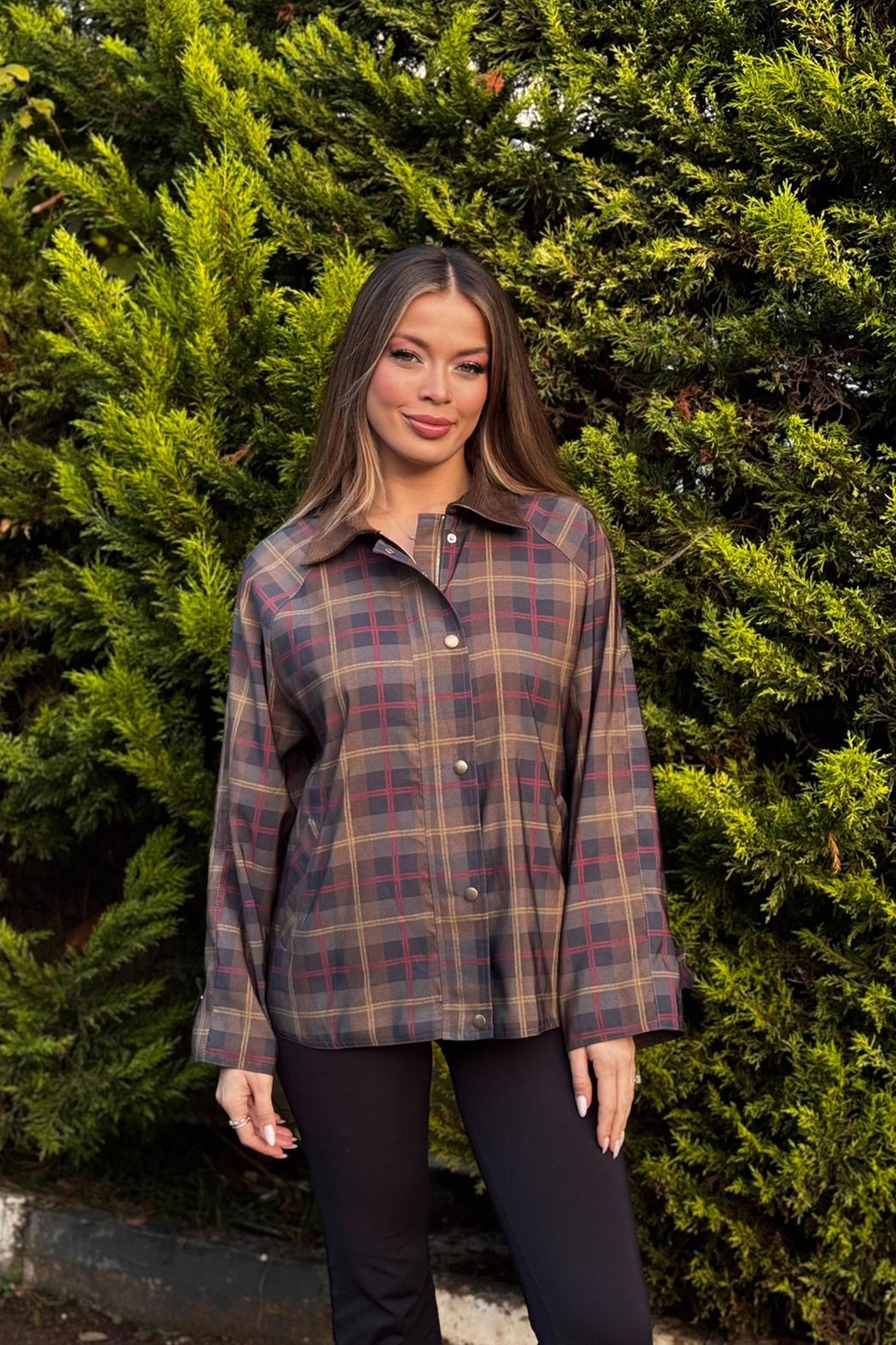 Ekose Desen Çıtçıt Kapamalı Toptan Trençkot