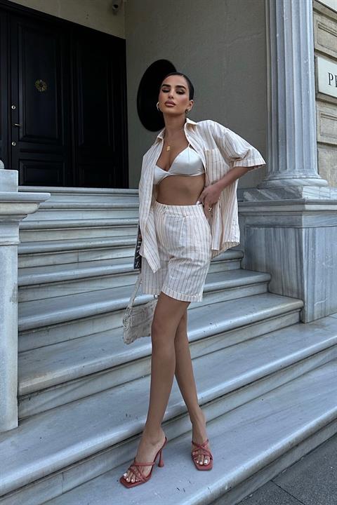 Eirene Çizgili Şort Takım 9822-0025