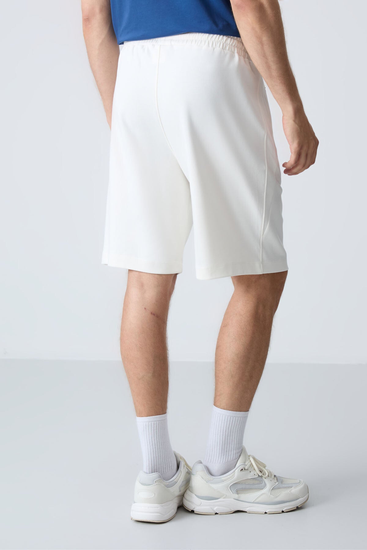 Ekru Pamuklu Kalın Yumuşak Dokulu Standart  Fit Basic Erkek Şort  - 81276
