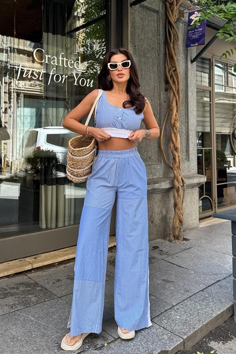 Elise Çizgili Yırtmaç Detaylı Takım 9804-0025 MULTİ L