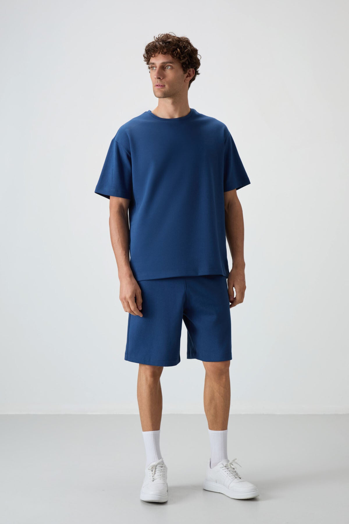 Parlament Pamuklu Kalın Yumuşak Dokulu Oversize Fit Basic Erkek Şort Takım - 85249