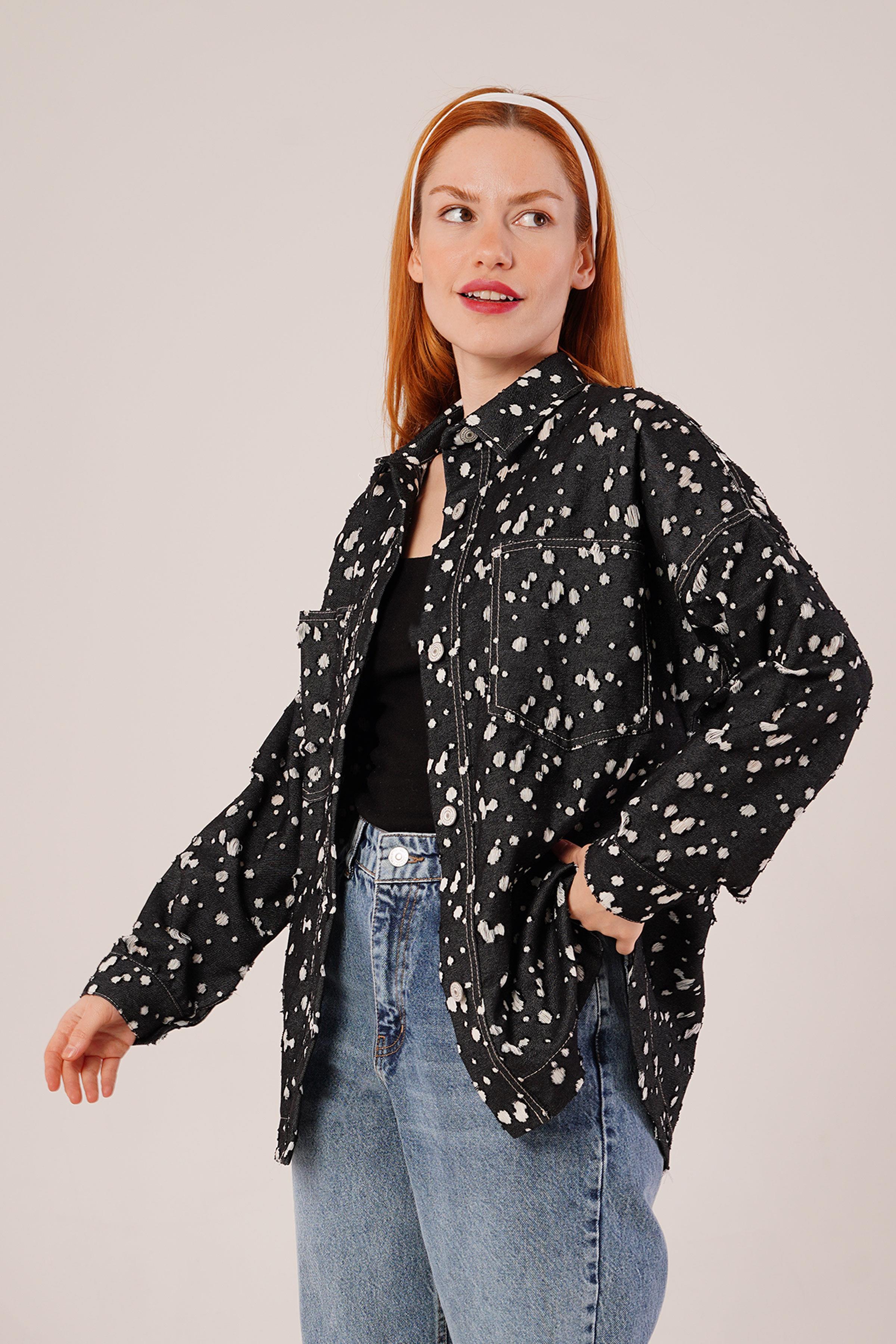 Eskitme Görünümlü Denim Toptan Siyah Gömlek Siyah S