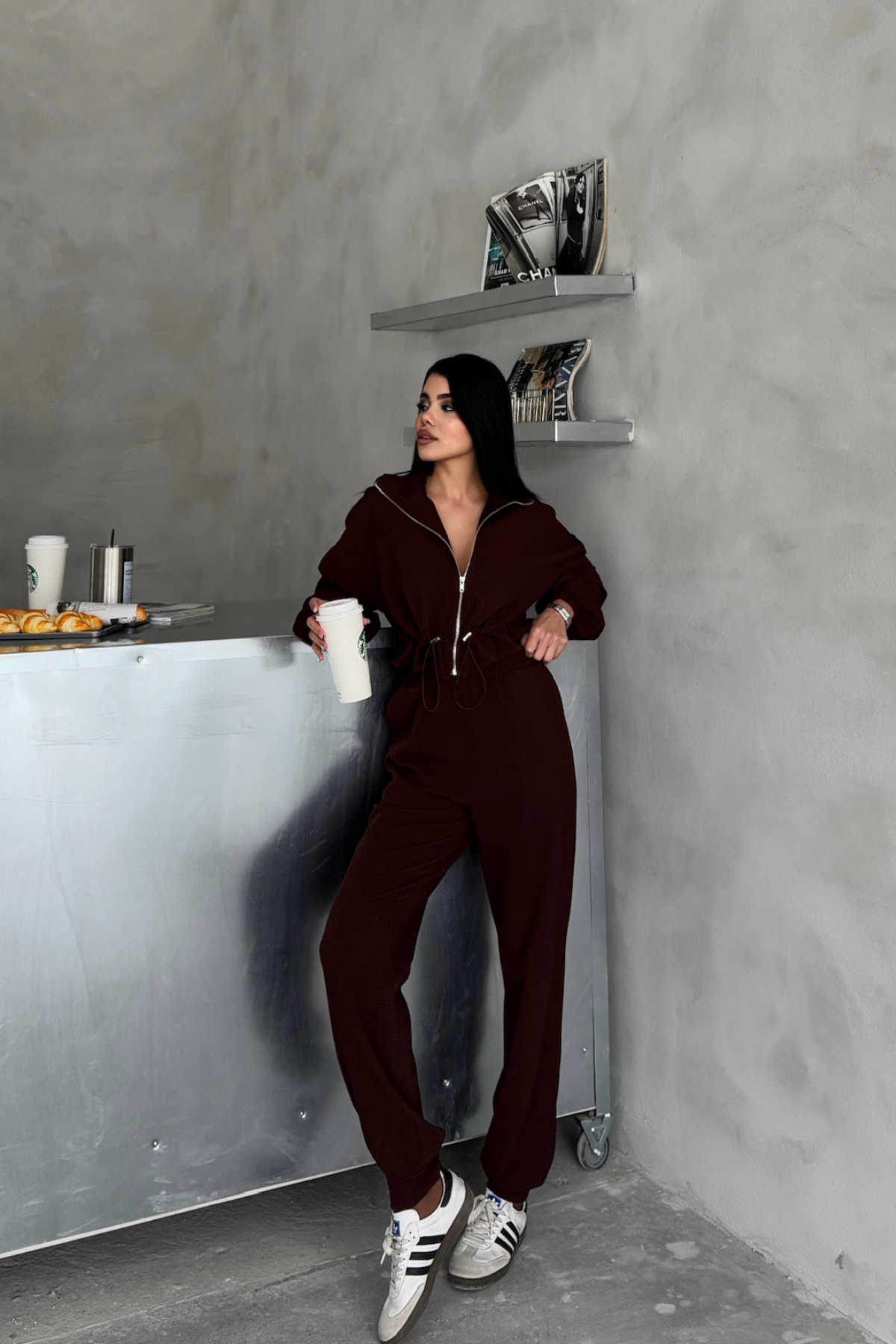 EŞOFMAN TAKIM GİFT KUMAŞ - Kahverengi