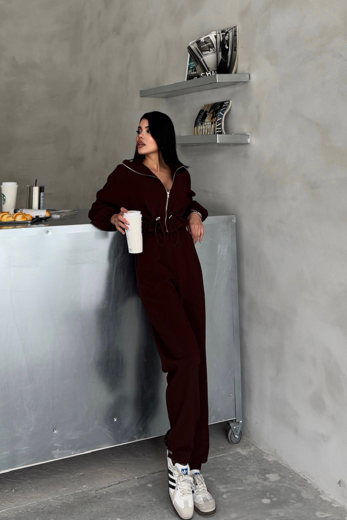 EŞOFMAN TAKIM GİFT KUMAŞ - Kahverengi