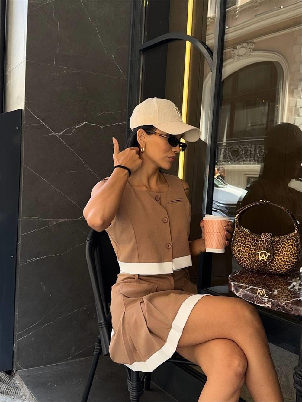 ETEKUCU ŞERİTLİ YELEK - TENİS ETEK TAKIM - Bej