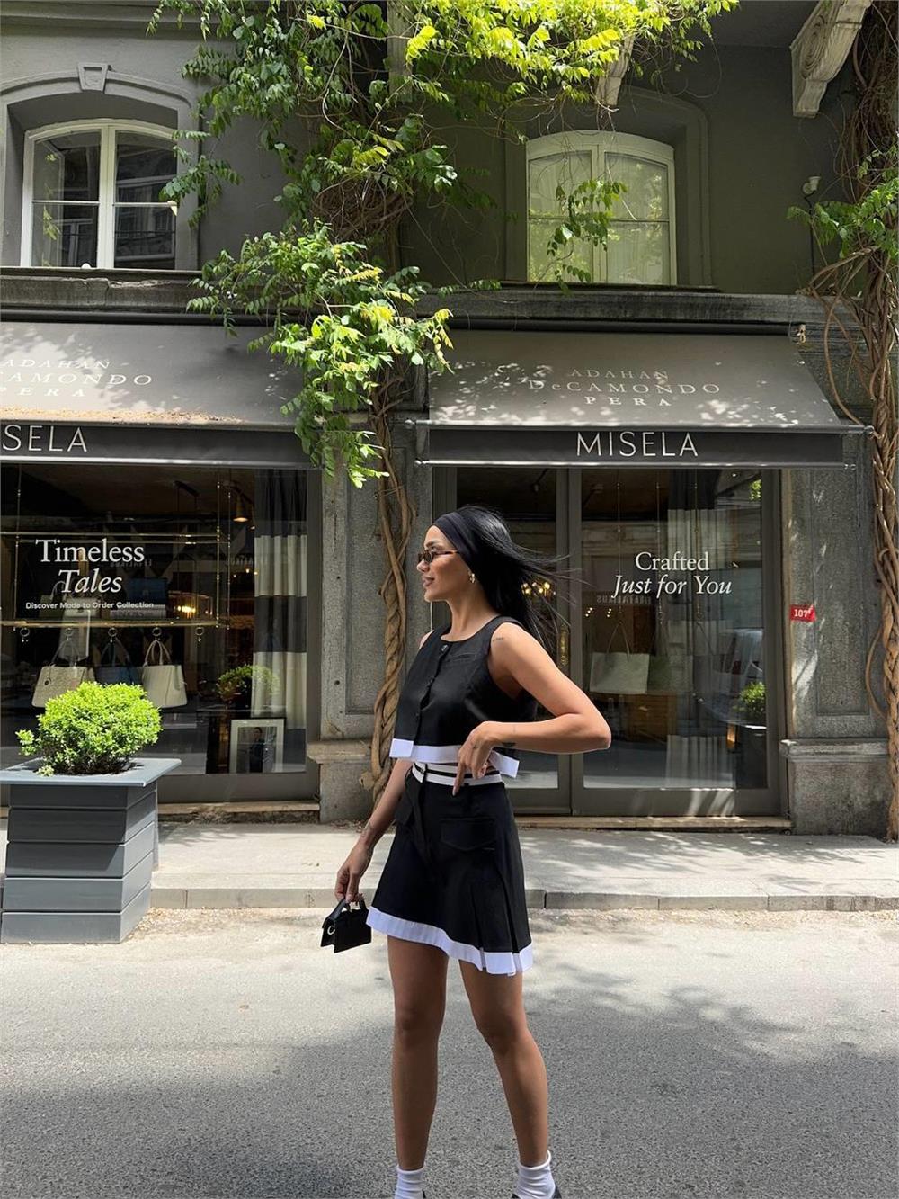 ETEKUCU ŞERİTLİ YELEK - TENİS ETEK TAKIM - Siyah