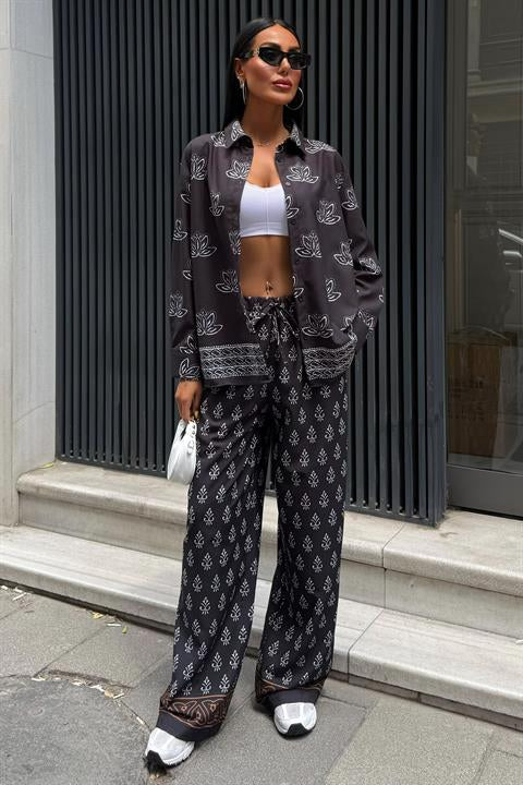 Etnik Desenli İkili Keten Takım 10120