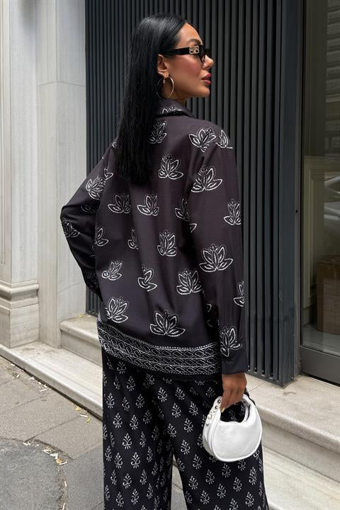 Etnik Desenli İkili Keten Takım 10120