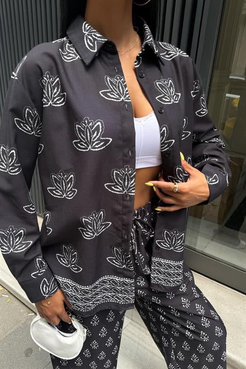 Etnik Desenli İkili Keten Takım 10120