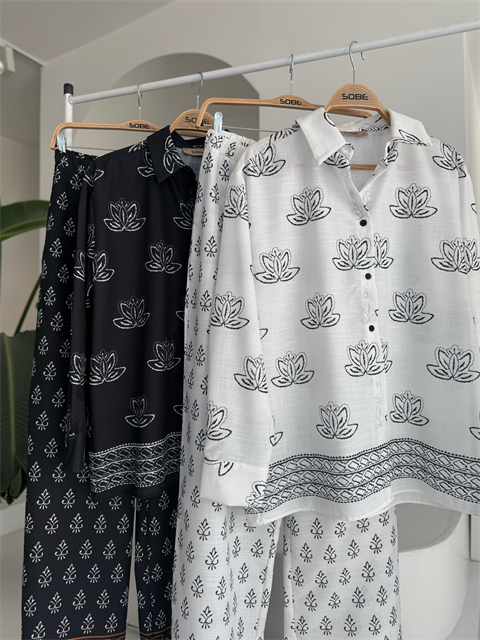 Etnik Desenli İkili Keten Takım 10120