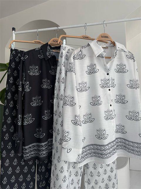 Etnik Desenli İkili Keten Takım 10120