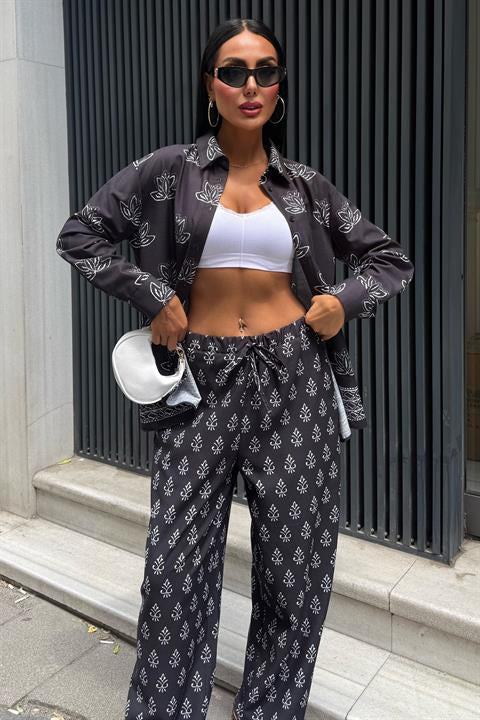 Etnik Desenli İkili Keten Takım 10120