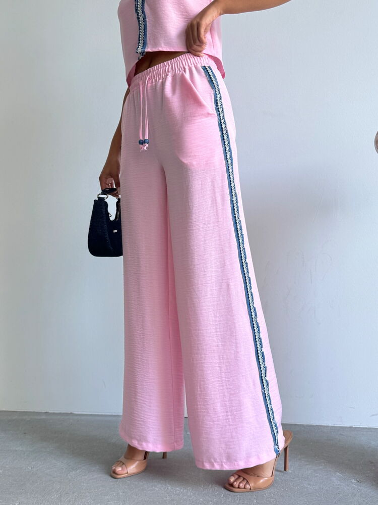 Kot Şeritli Toptan Pantolon   Pembe