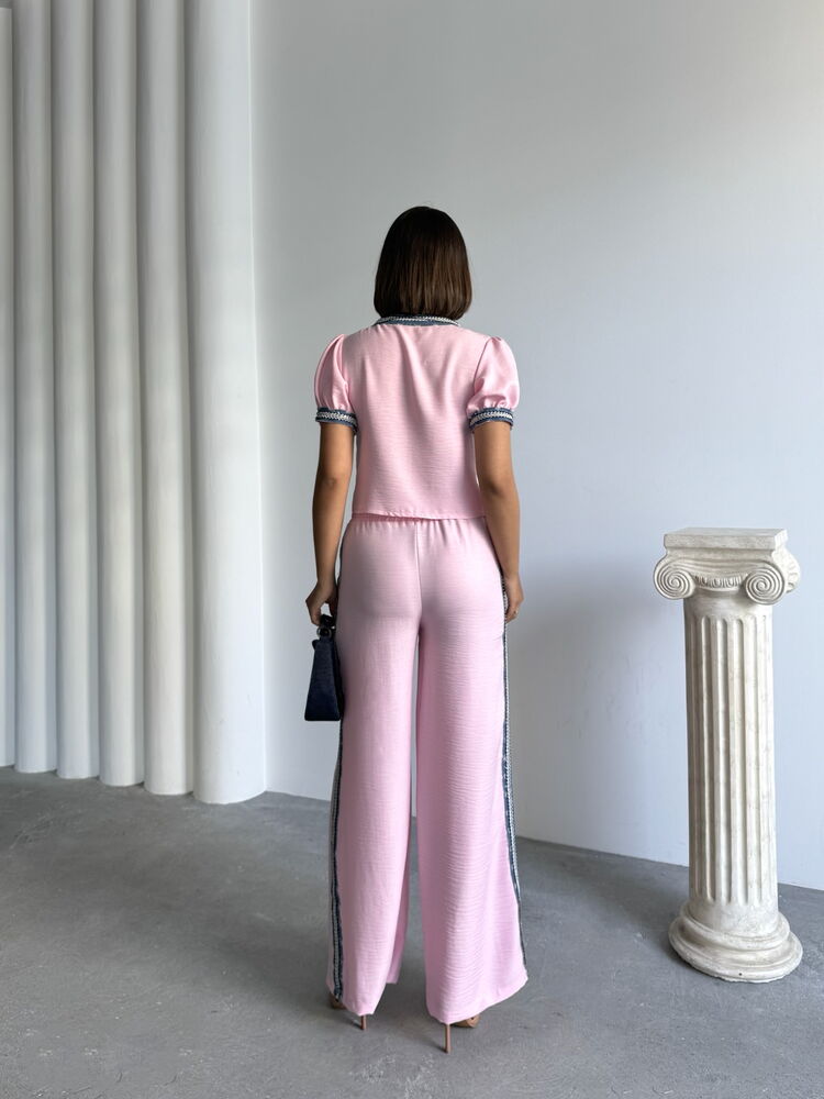 Kot Şeritli Toptan Pantolon   Pembe