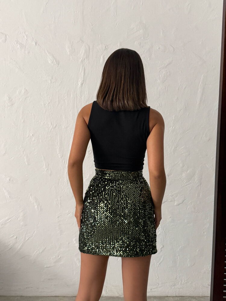 Topshow Pullu Kadife Payet Mini Etek