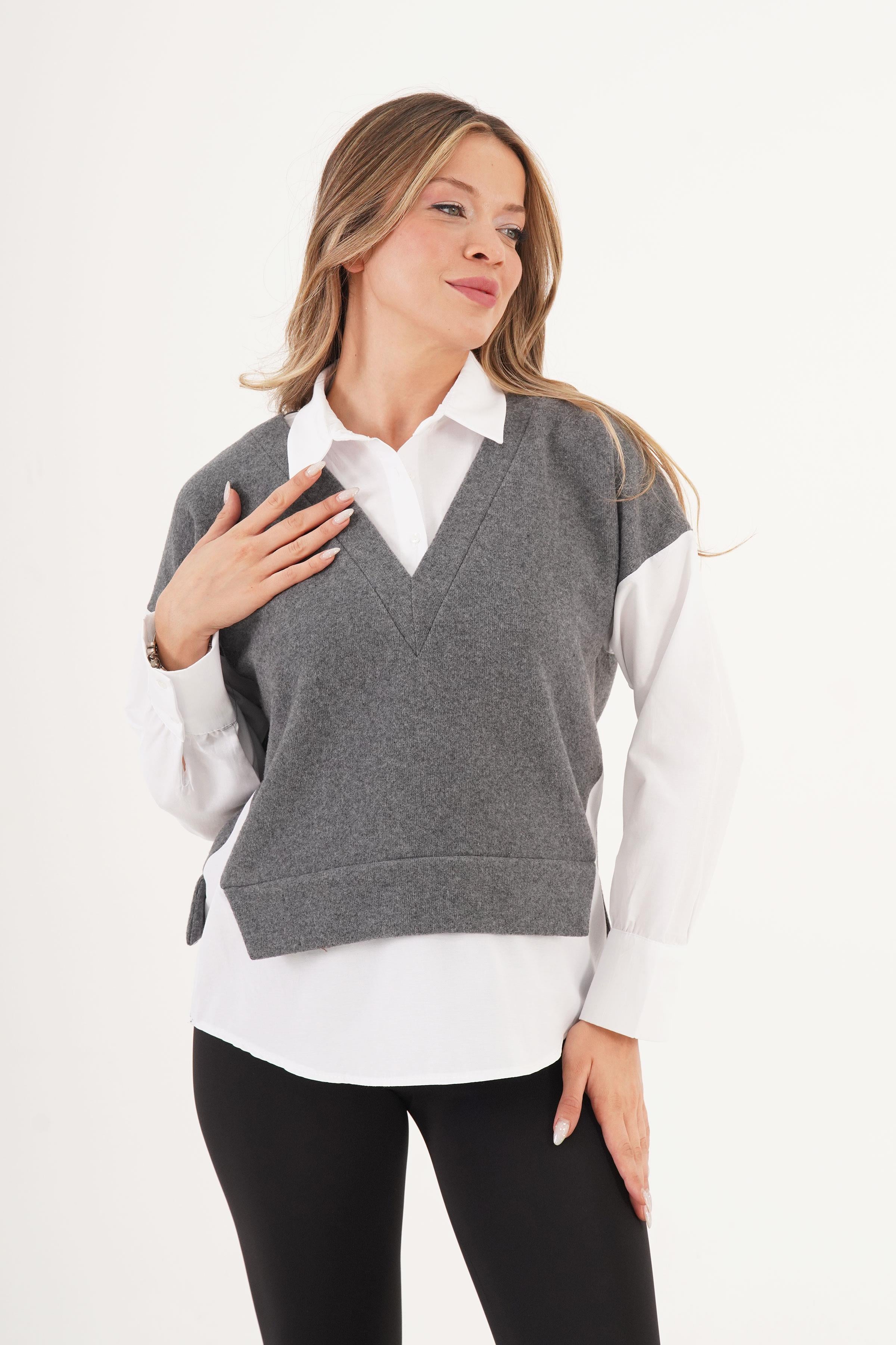 Gömlek Çıkmalı Toptan Antrasit Bluz
