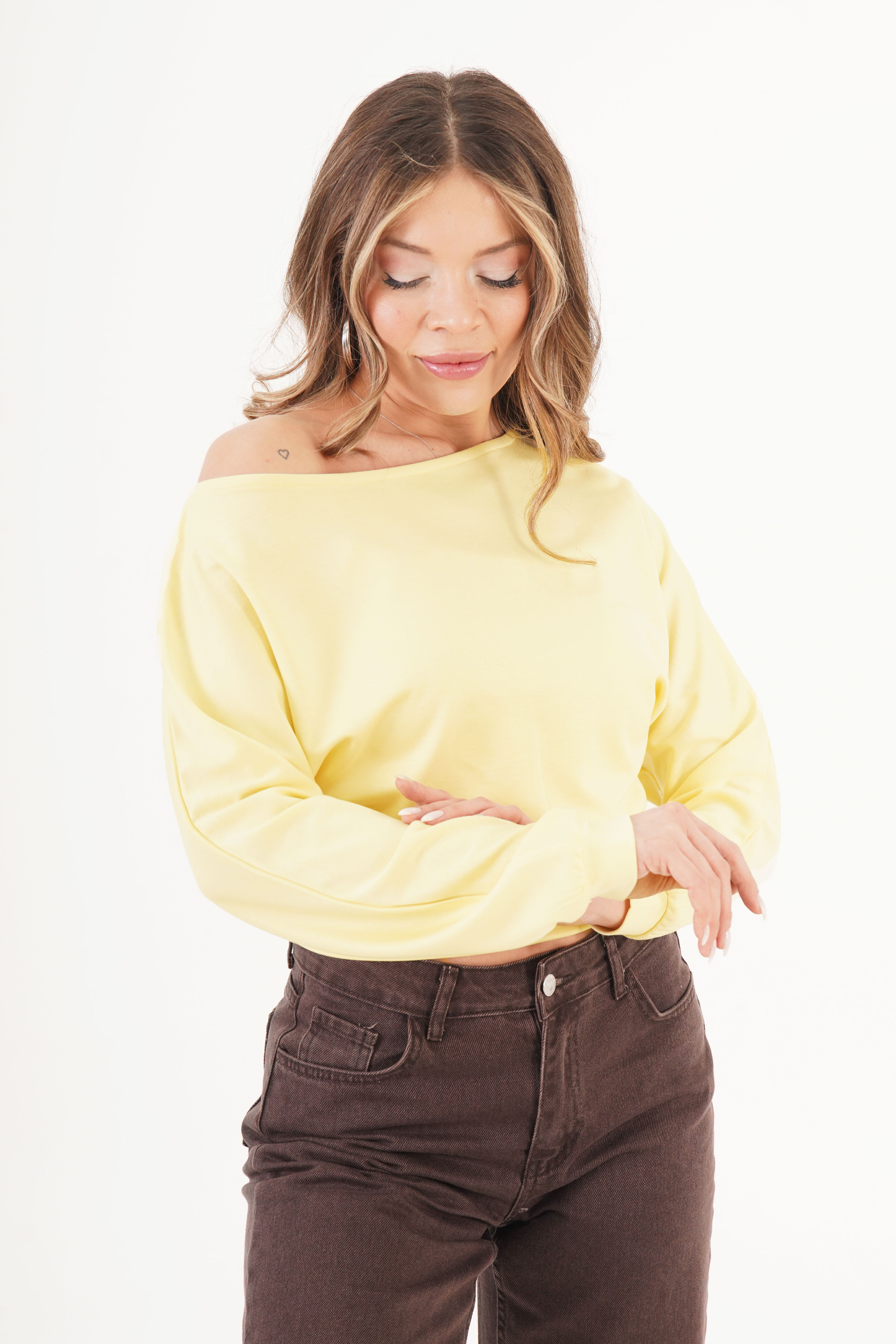 İnce Oys Kumaş Yarasa Kol Toptan Sarı Bluz