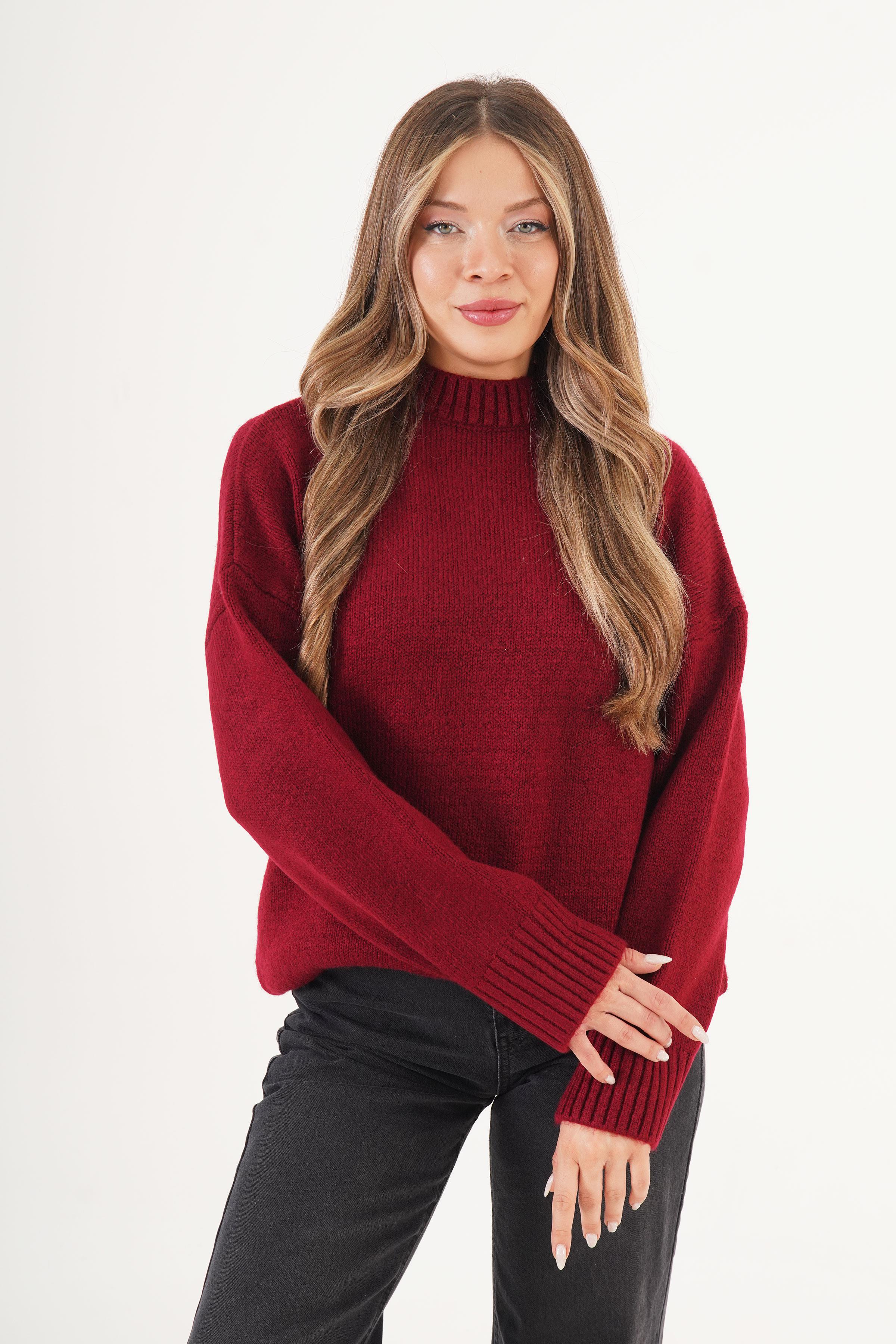 Ribana Detaylı Basic Toptan Bordo Kazak Bordo STD