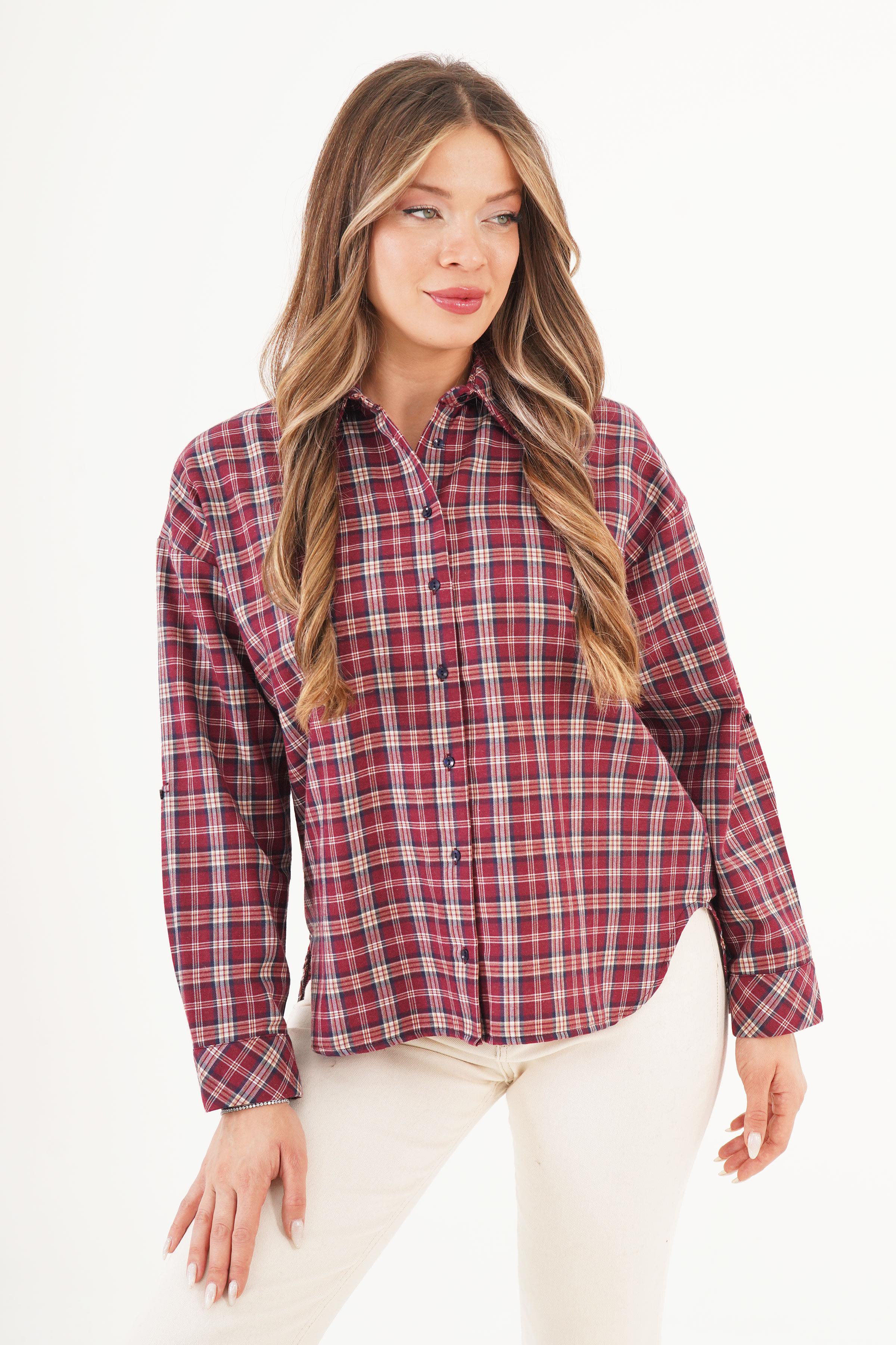 Ekose Desen Bordo Toptan Oduncu Gömlek Bordo S