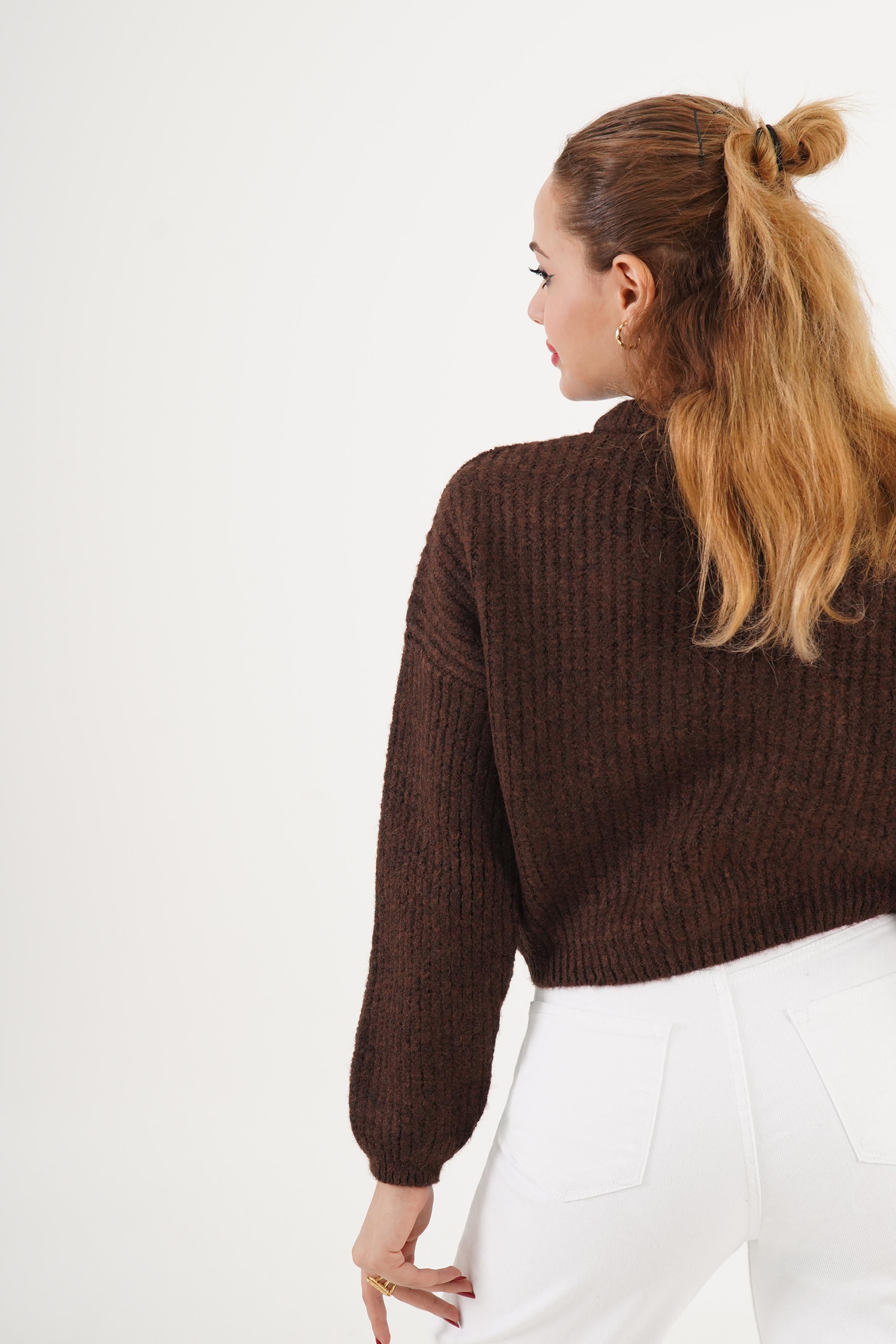 Bisiklet Yaka Basic Toptan Kahve Kazak