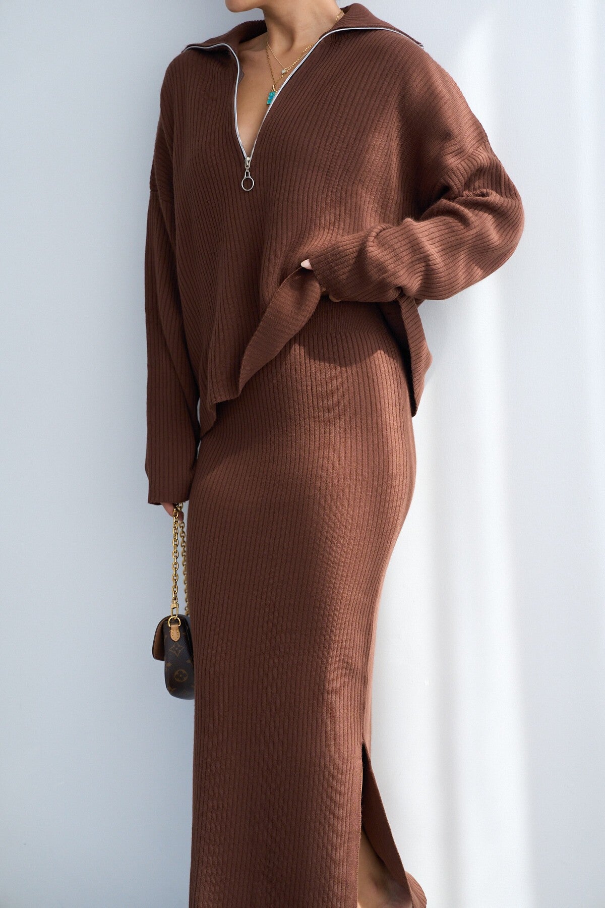 COFFEE Zippered Skirt Set