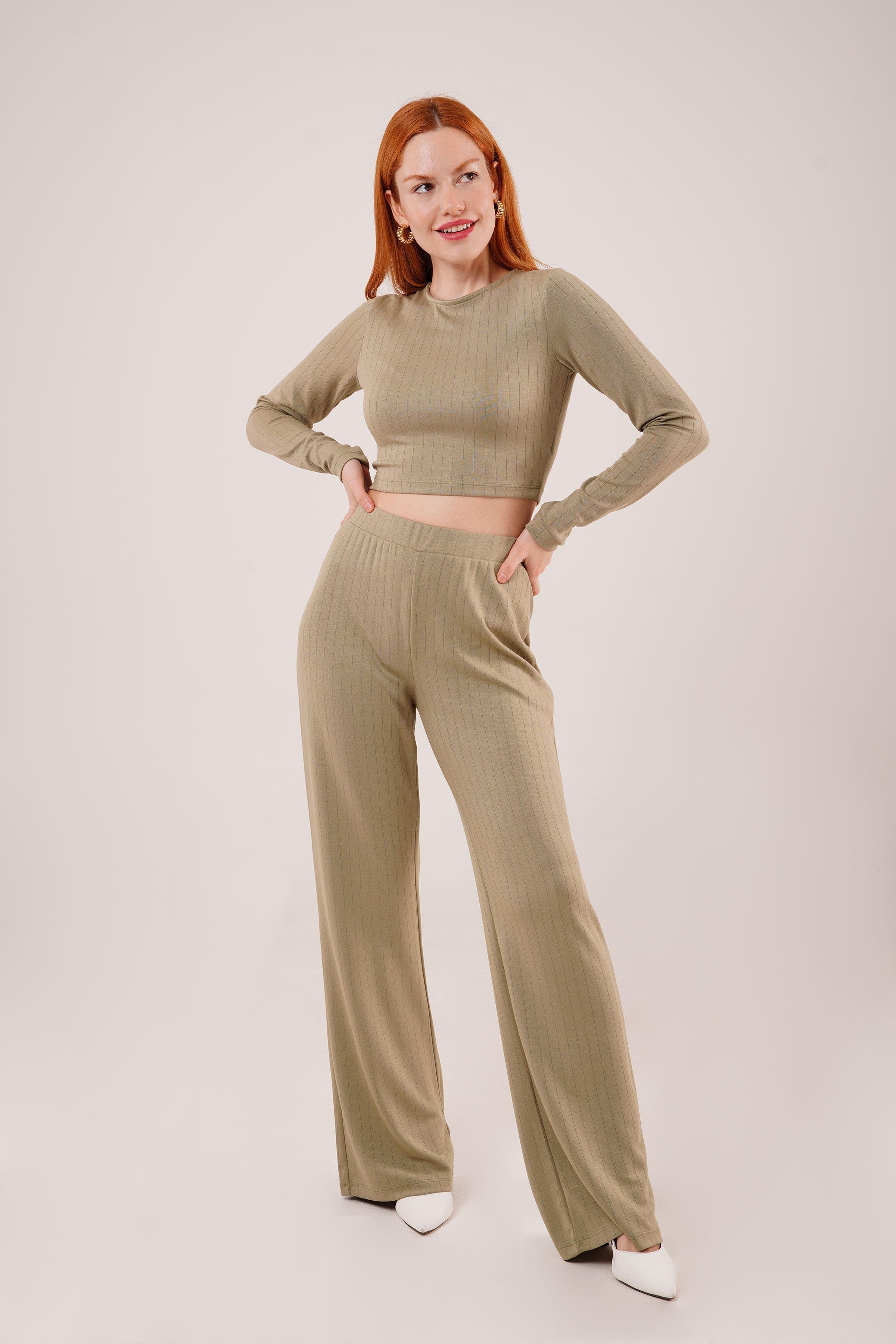 Fitilli Bluz Ve Pantolon Yeşil İkili Takım Yeşil S