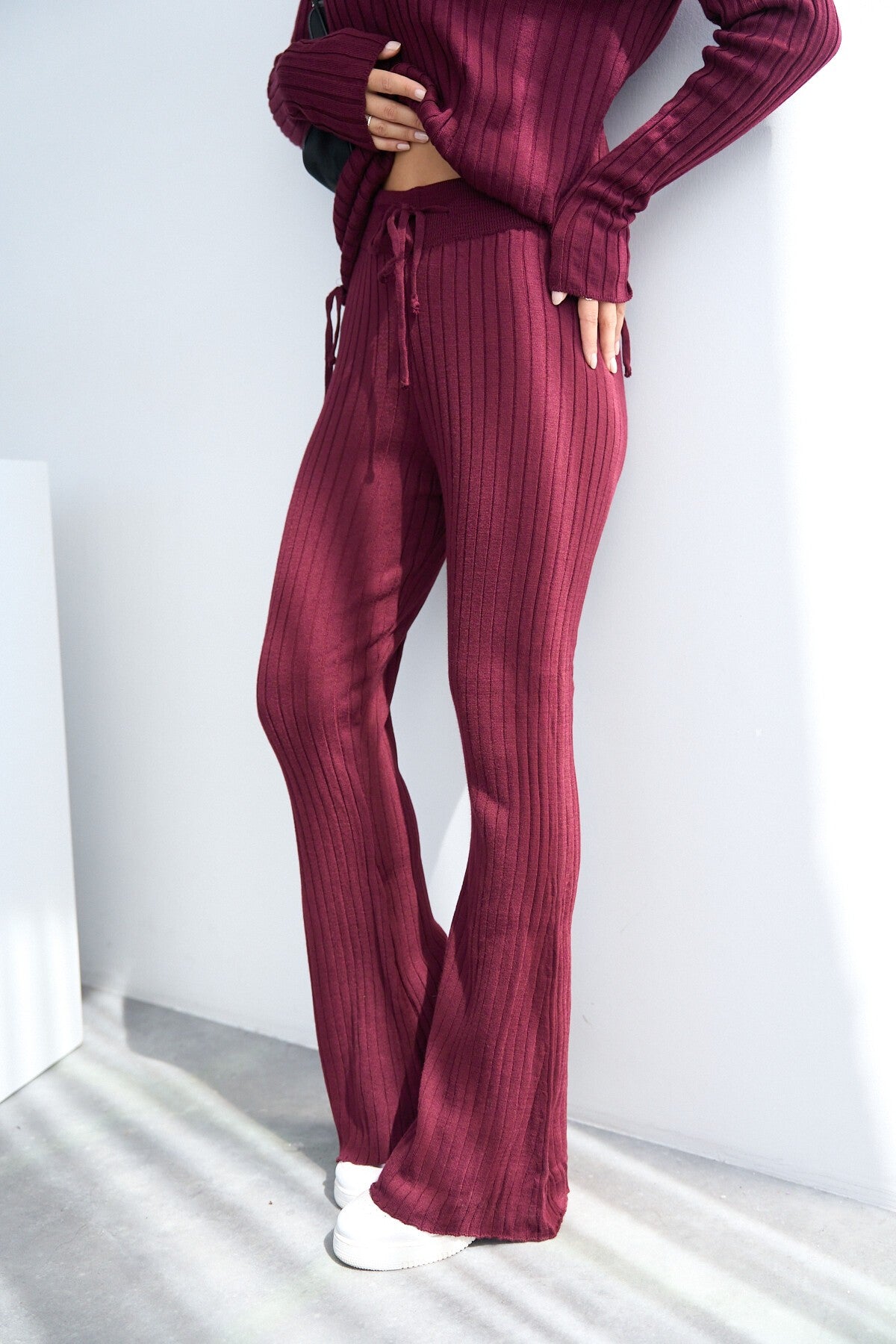 Bordo Fitilli Pantolonlu Takım
