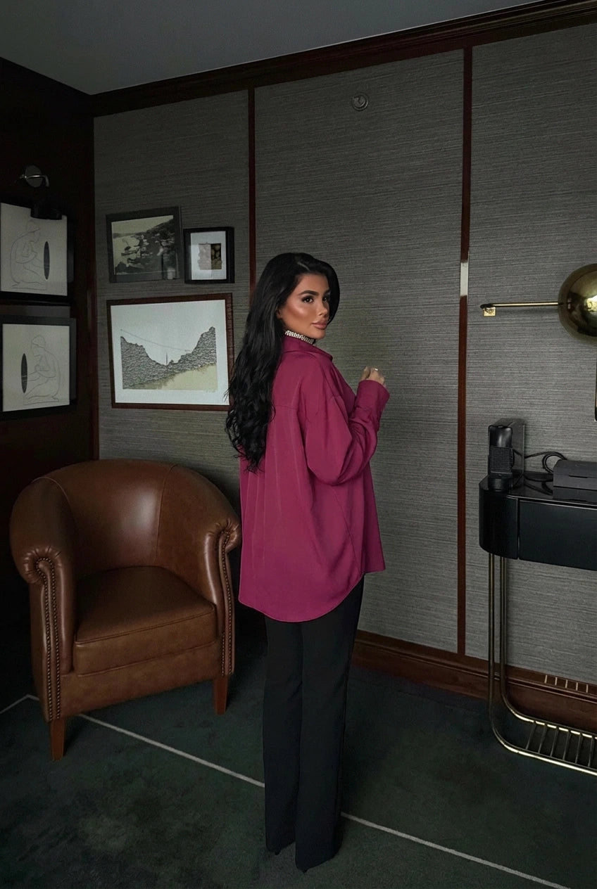 Fuşya Önü Düğmeli Gömlek