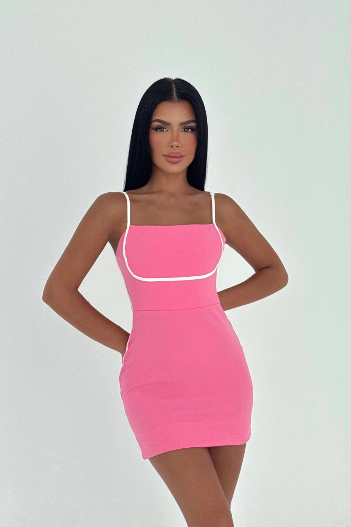 Fuşya Askılı Mini Elbise XS