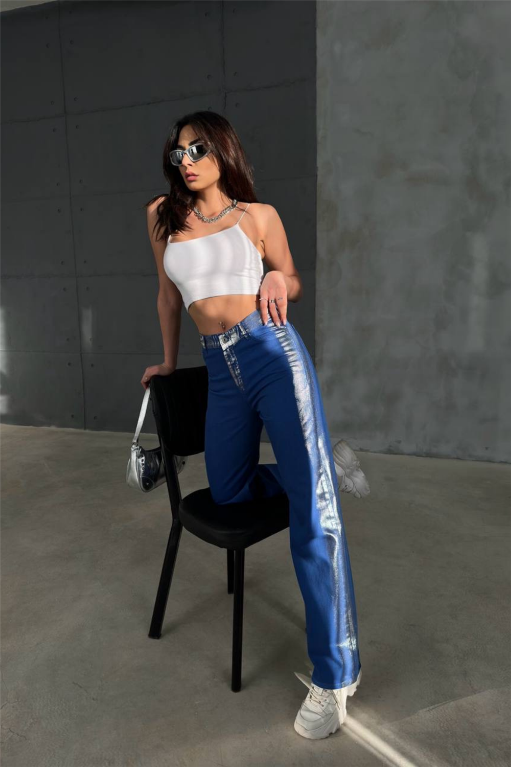 GABARDİN PALAZZO PANTOLON - Mavi