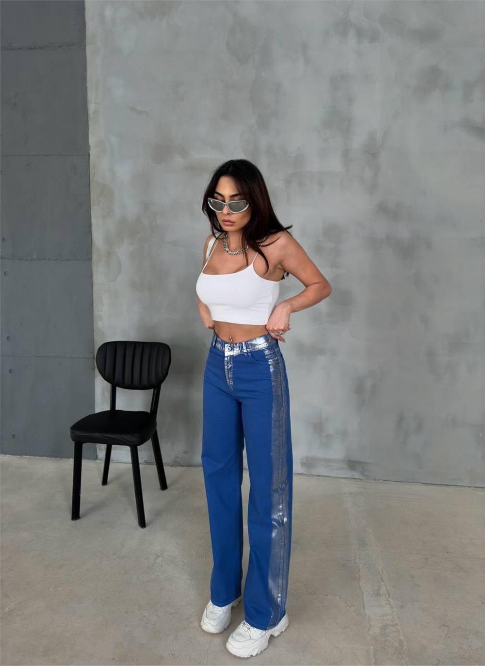 GABARDİN PALAZZO PANTOLON - Mavi