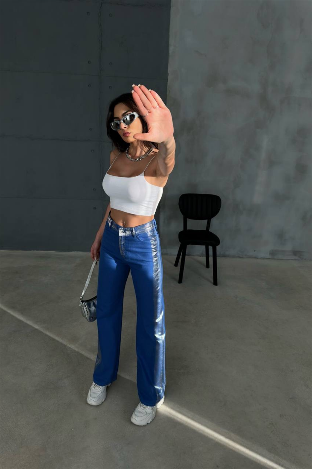 GABARDİN PALAZZO PANTOLON - Mavi