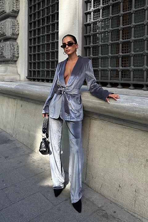 Gaitlin Oversize Kadife Takım 9897 GRİ L