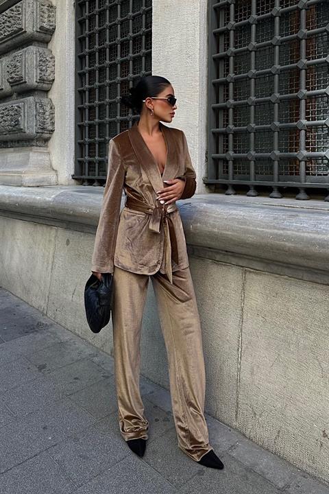 Gaitlin Oversize Kadife Takım 9897 BEJ L