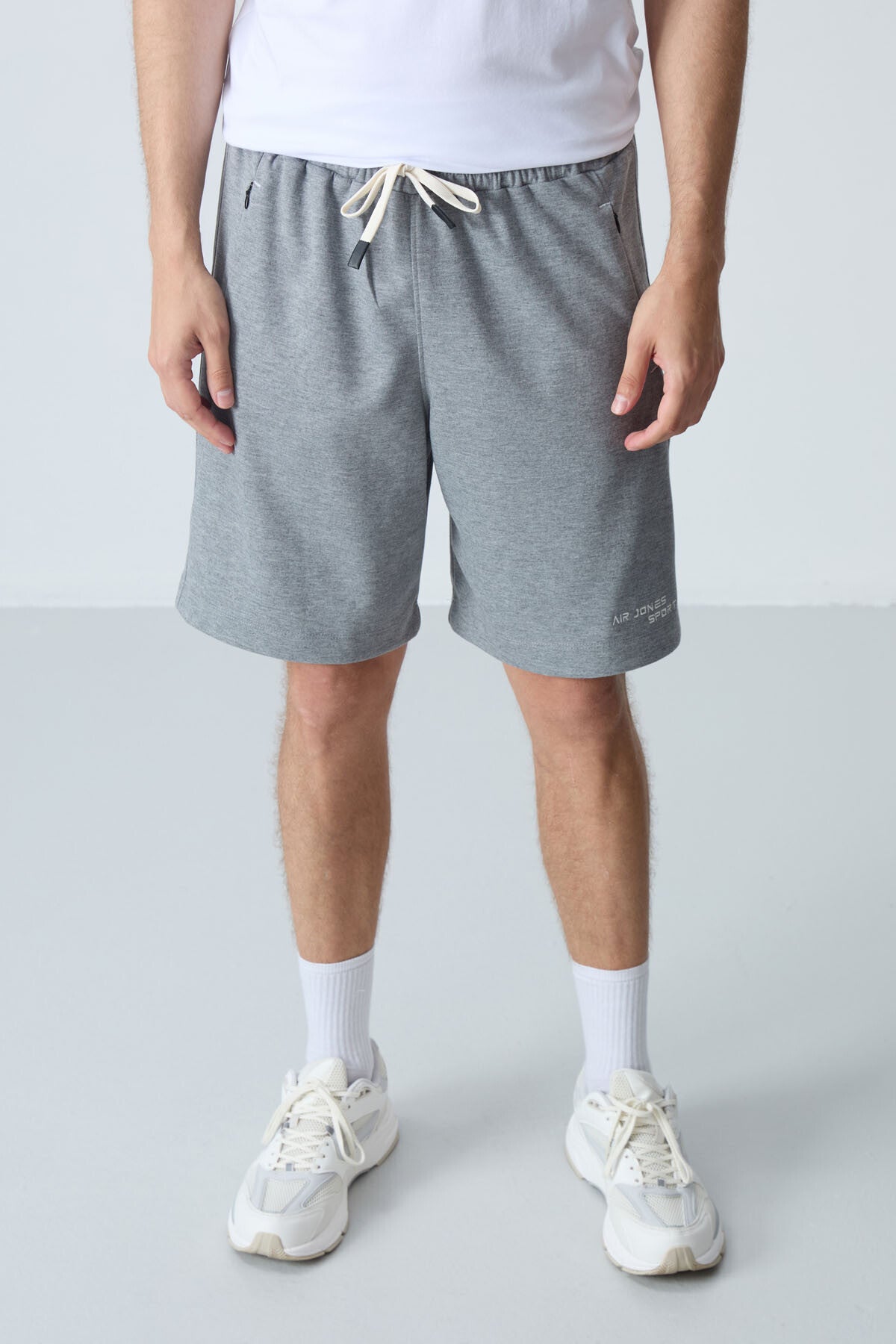 Gri Melanj Pamuklu Kalın Yumuşak Dokulu Standart Fit Basic Erkek Şort  - 81276