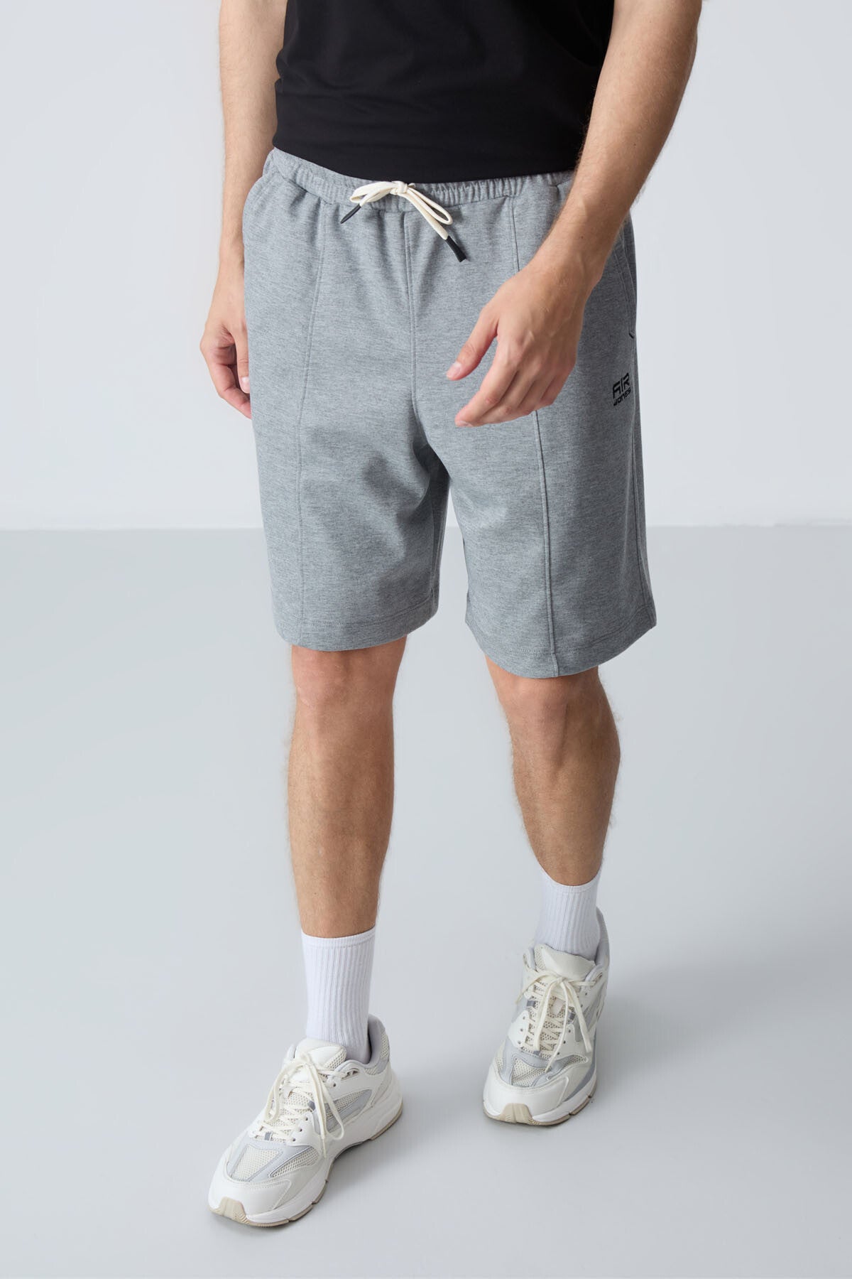 Gri Melanj Pamuklu Kalın Yumuşak Dokulu Standart Fit Basic Erkek Şort  - 81277
