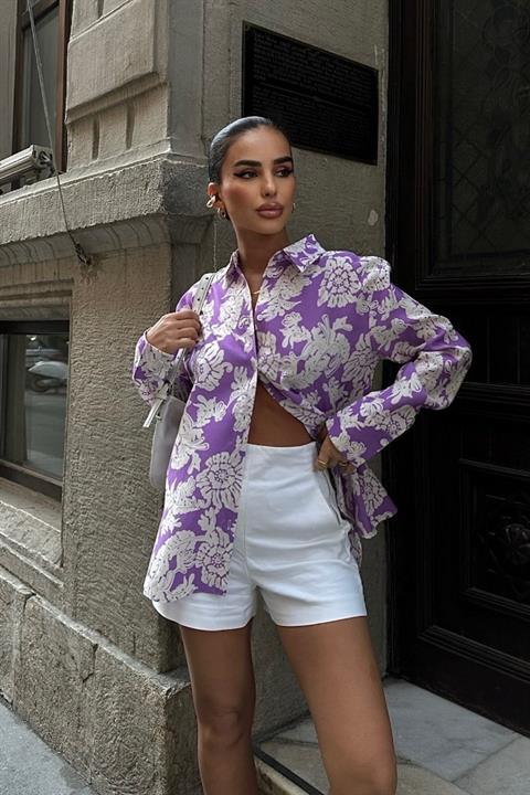 Ginny Çiçek Desenli Gömlek 3079-08 LİLA L