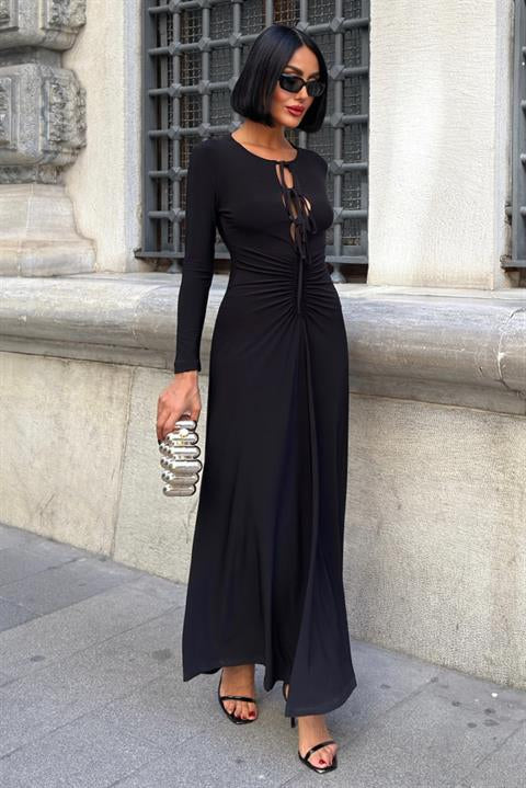 Gladys Uzun Sandy Elbise 2810 SİYAH L