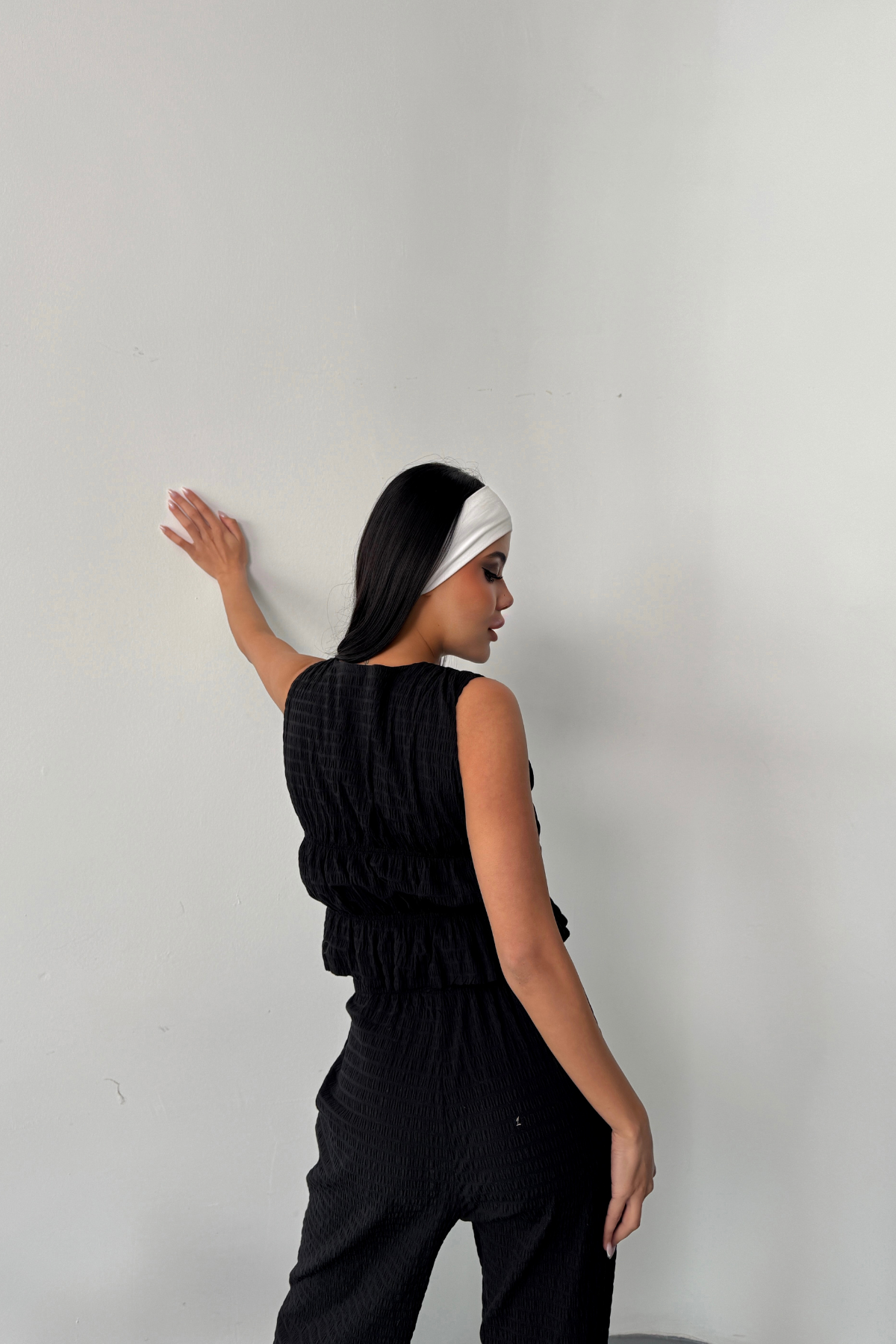 GOFRE BLUZ-PANTOLON TK KURDELE DETAYLI - Siyah