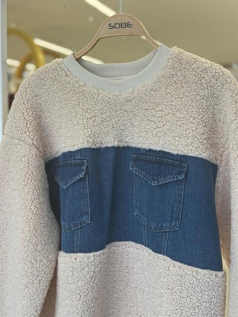 Göğsü Denim Garnili Sweatshirt 3402